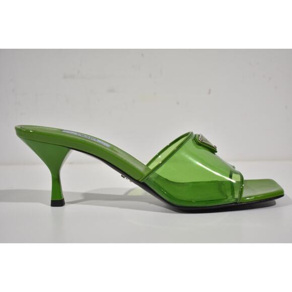 Prada Plexiglas Green PVC Patent Leather Backless Sandal Mule Heel Pump 38.5 - Picture 11 of 12